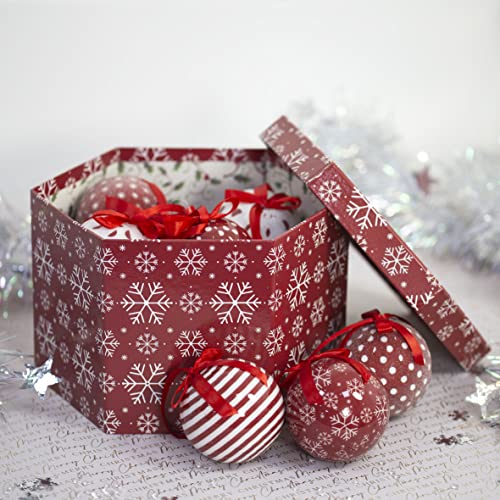 Set of 14 red white snowflake baubles in presentation box