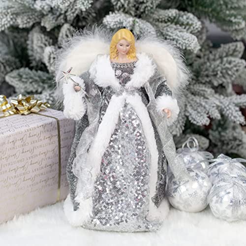 30cm silver and white angel Christmas tree topper