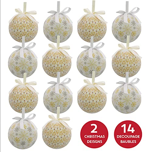 White and gold Christmas baubles with snowflake and icicle designs