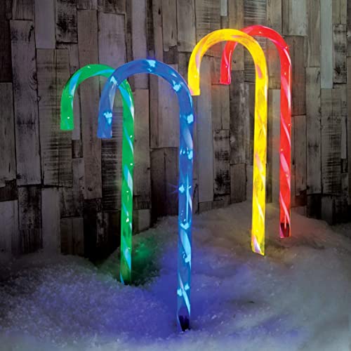Four light-up candy cane Christmas stakes with 40 multicoloured LEDs