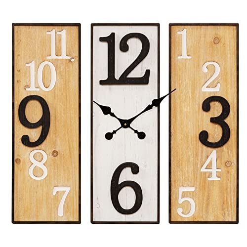 Hometime 60cm wood and metal three-panel wall clock