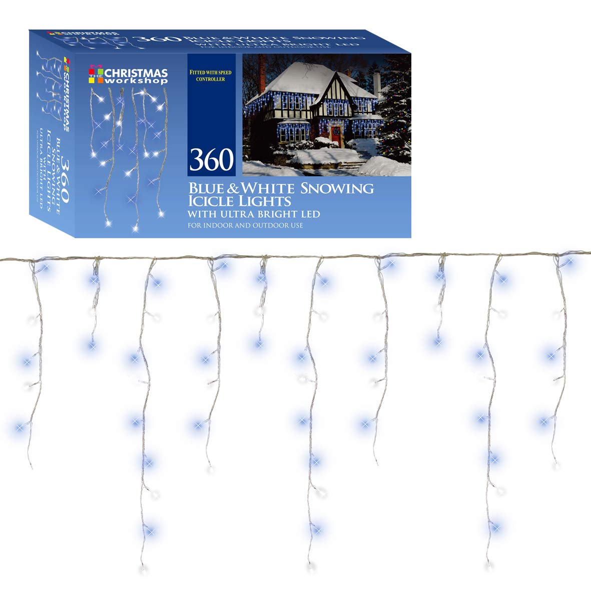 360 blue and brilliant white LED snowing icicle Christmas lights
