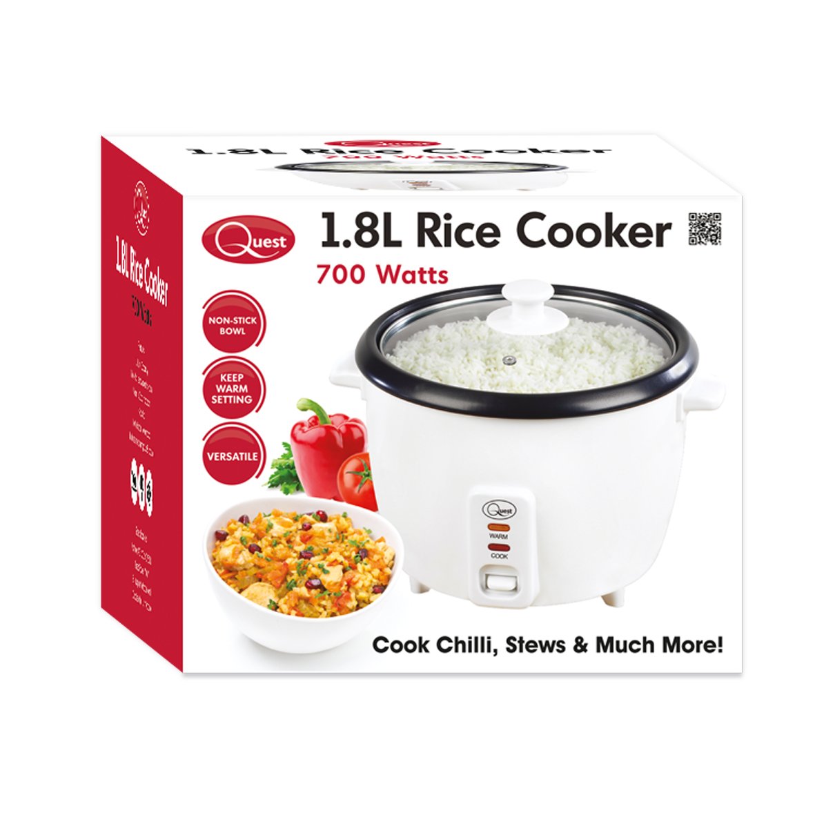 1.8 litre white rice cooker with measuring cup and spatula