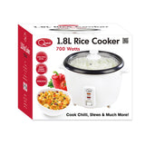 1.8 litre white rice cooker with measuring cup and spatula