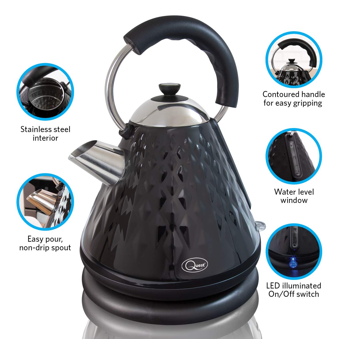 Quest 3000W cordless kettle black
