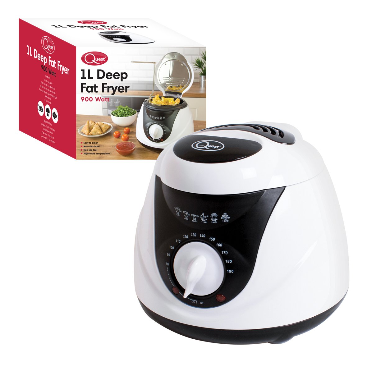 Quest 900W compact deep fryer with indicator lights