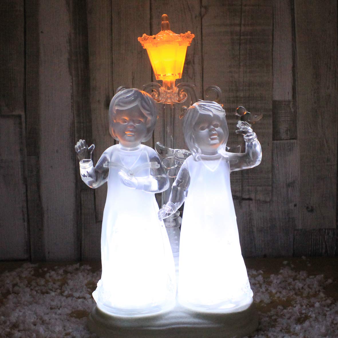Acrylic angel carol singers with amber and warm white LEDs
