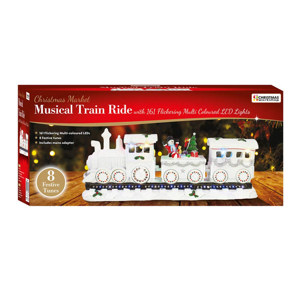 Musical Train Ornament, White with Multi LED
