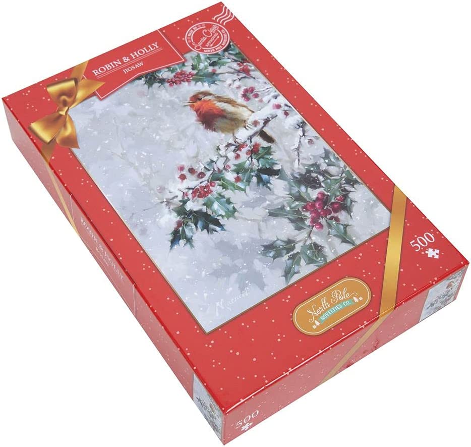 Richard MacNeil Robin on Holly Bush 500-piece Christmas jigsaw puzzle