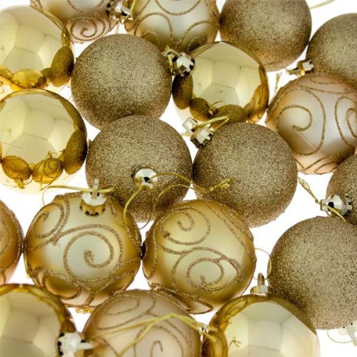 Pack of 24 assorted gold shatterproof Christmas baubles