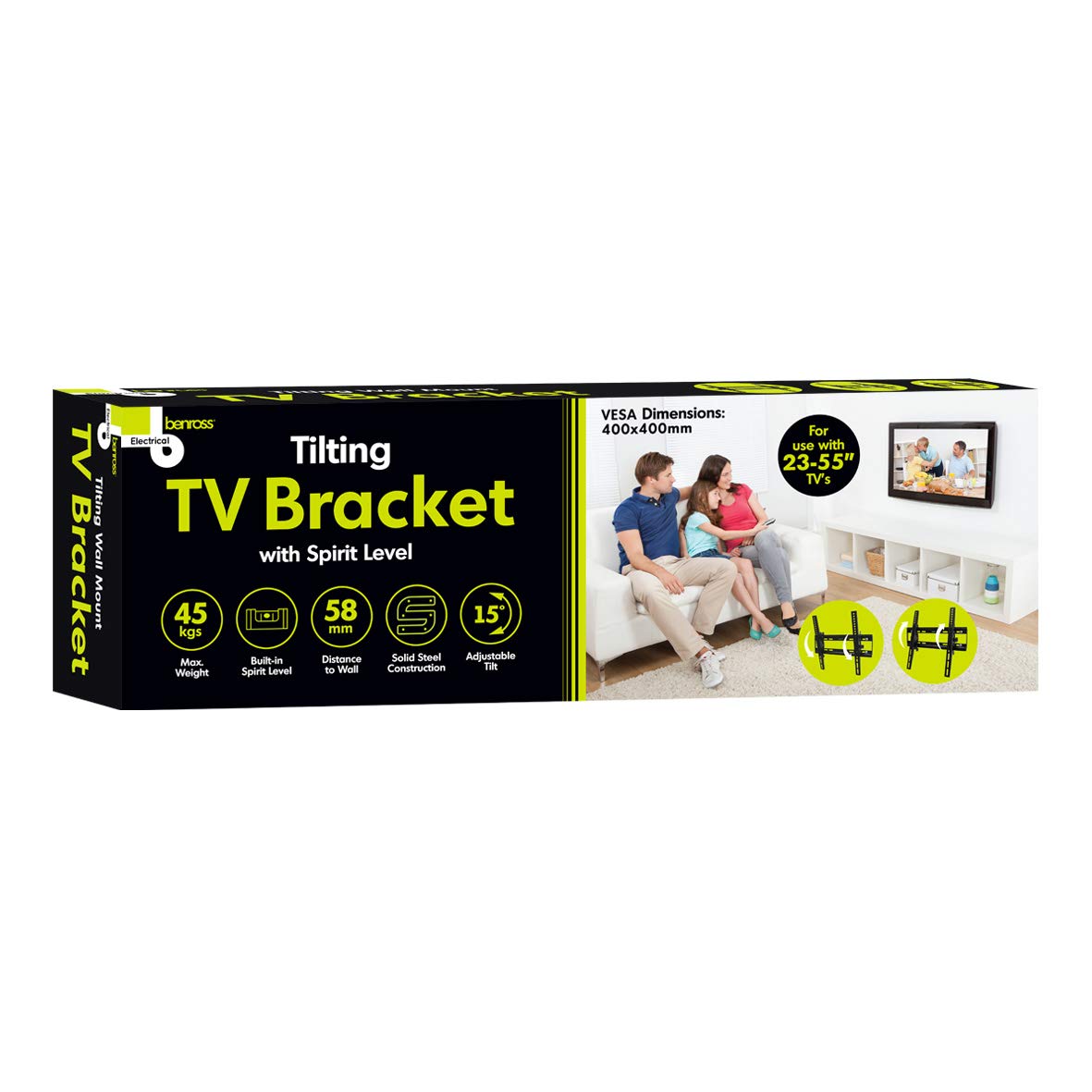 TV wall mount bracket supporting screens up to 45kg