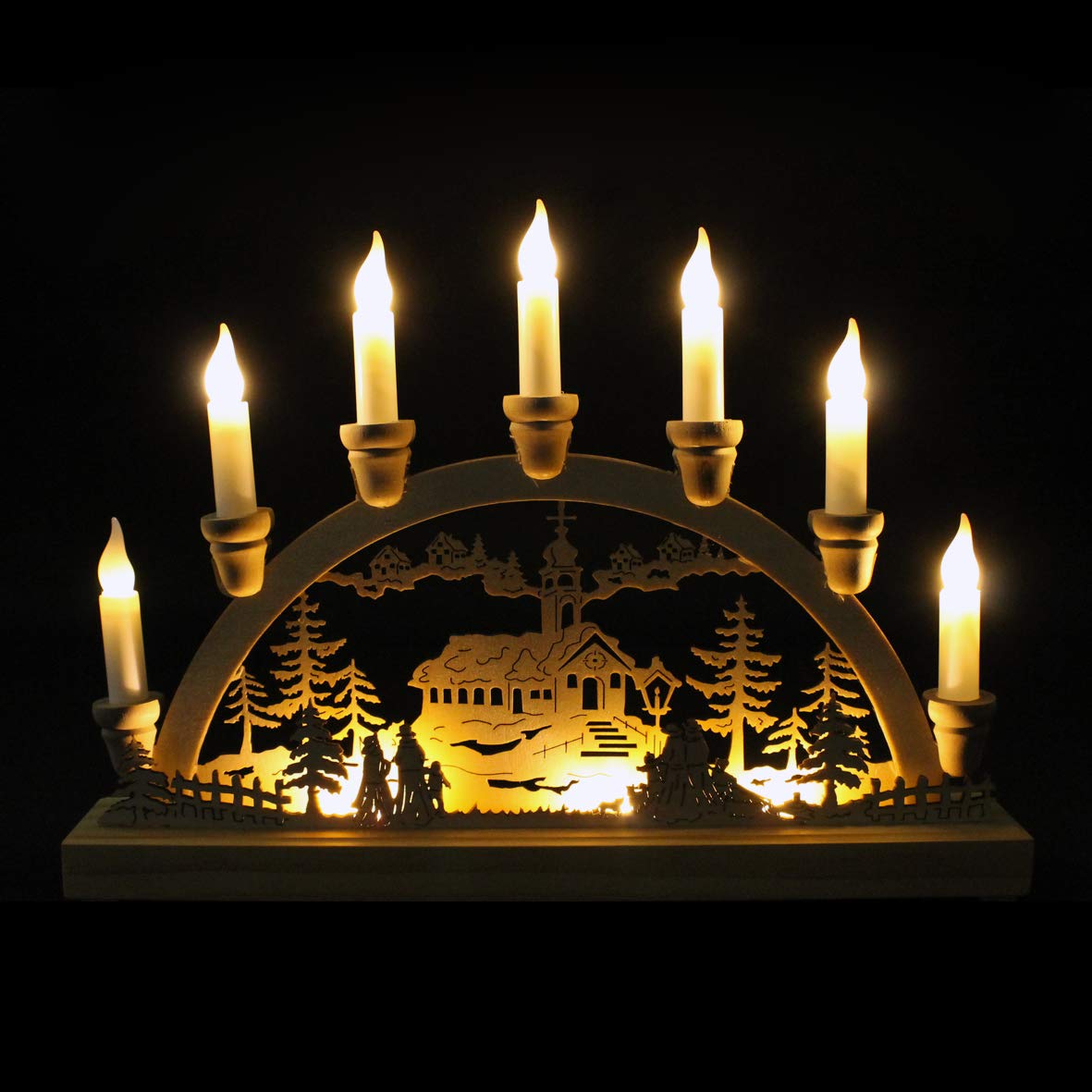 36cm wooden Christmas candle bridge with 7 warm white LED lights