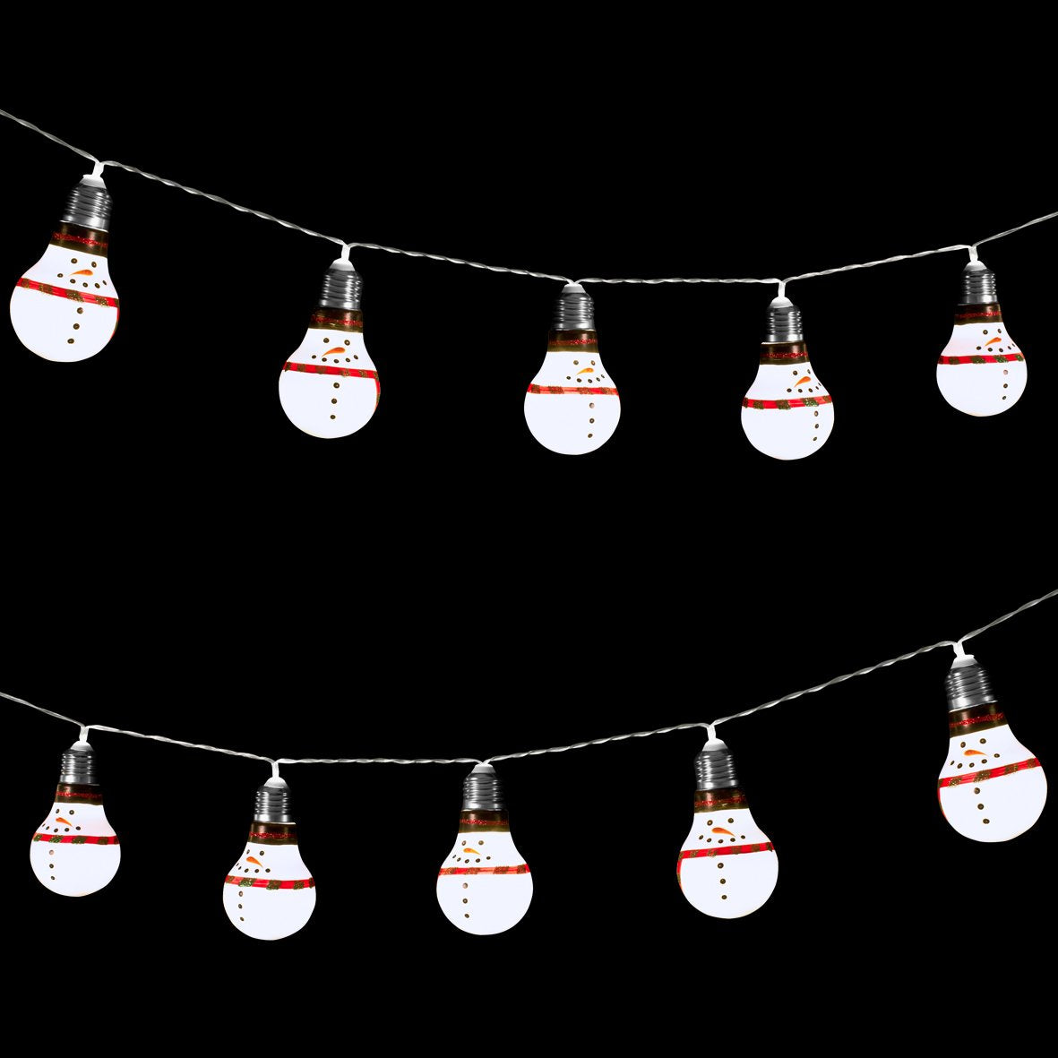 10 LED Snowman retro bulb Christmas string lights battery operated
