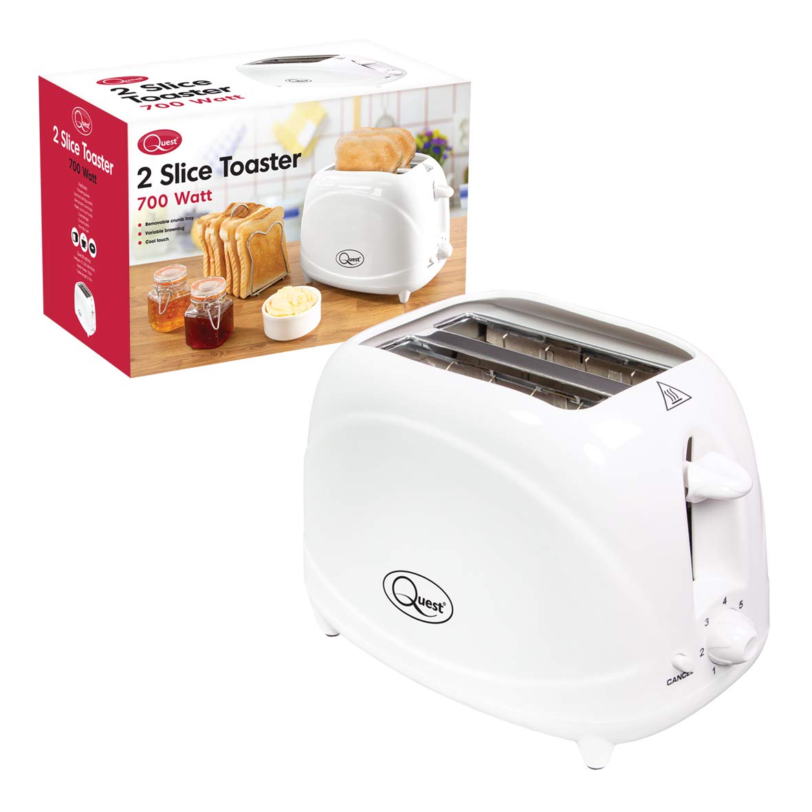 Quest white toaster with five browning levels