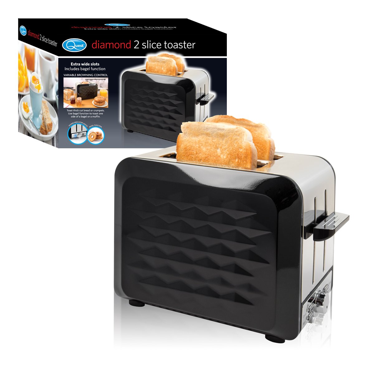 Quest diamond-cut toaster with extra-wide slots