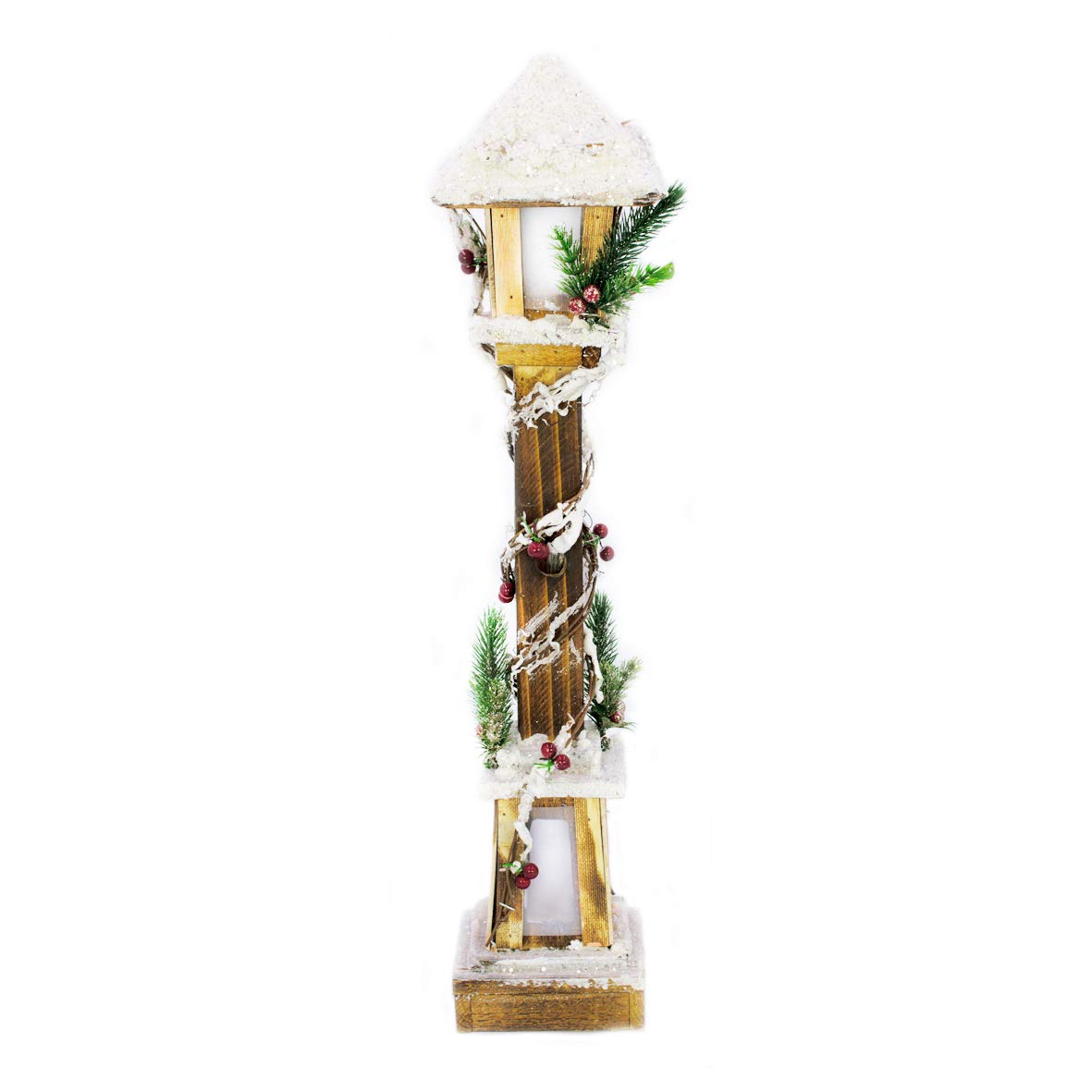 Snowy Christmas lamppost with warm white LEDs alternate view