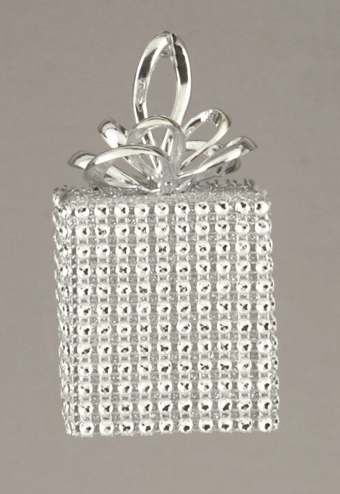 Premier set of three silver diamanté square Christmas baubles 10cm