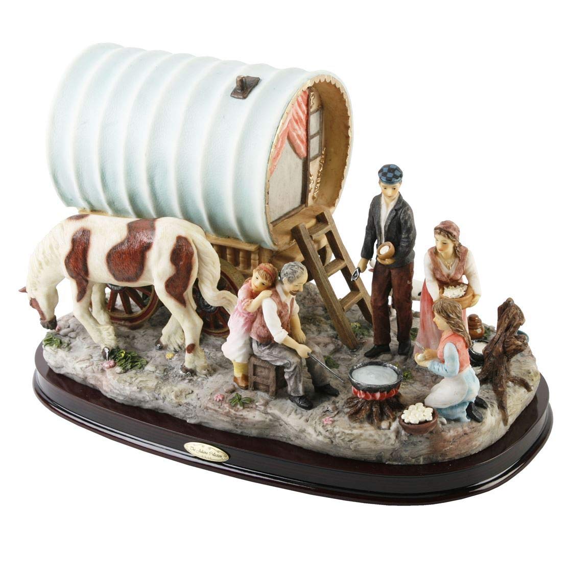Hand-painted traveller caravan camp scene resin figurine 33cm