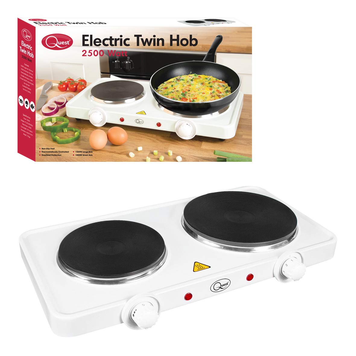 White Quest double hot plate with separate temperature controls