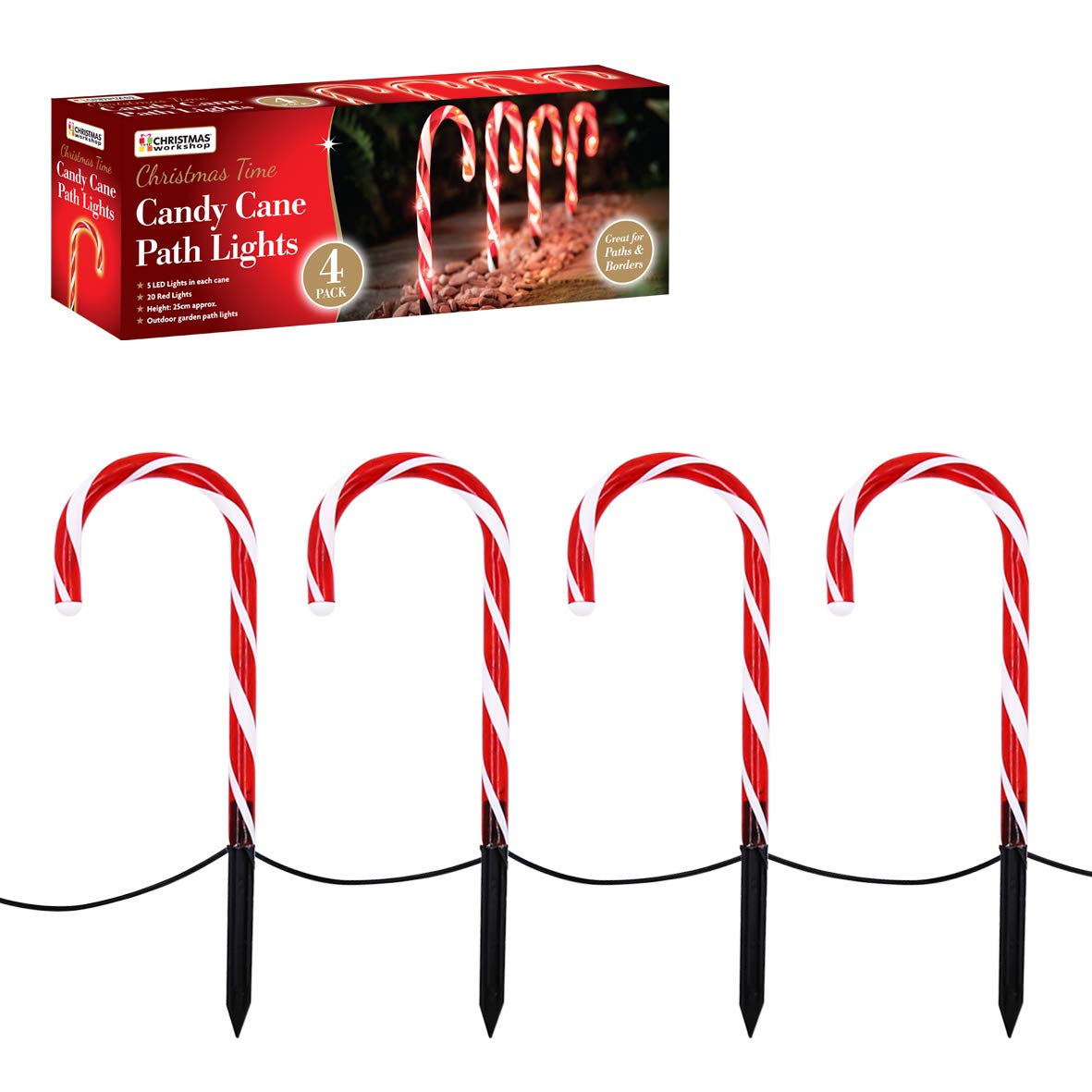 Outdoor red and white candy cane stake lights