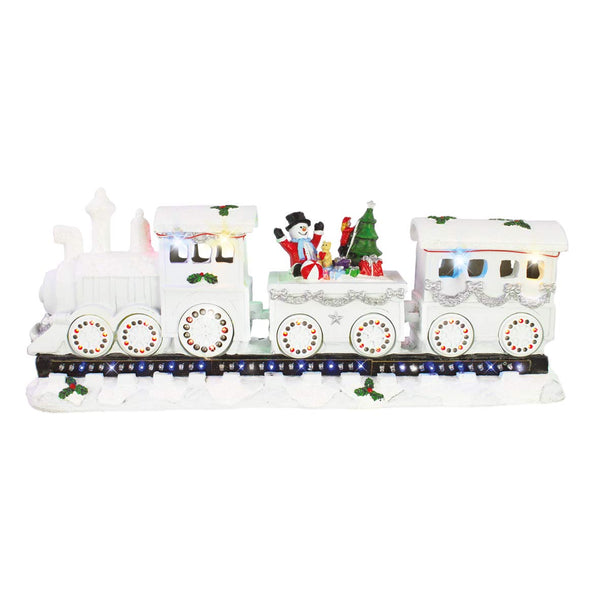 Musical Train Ornament, White with Multi LED