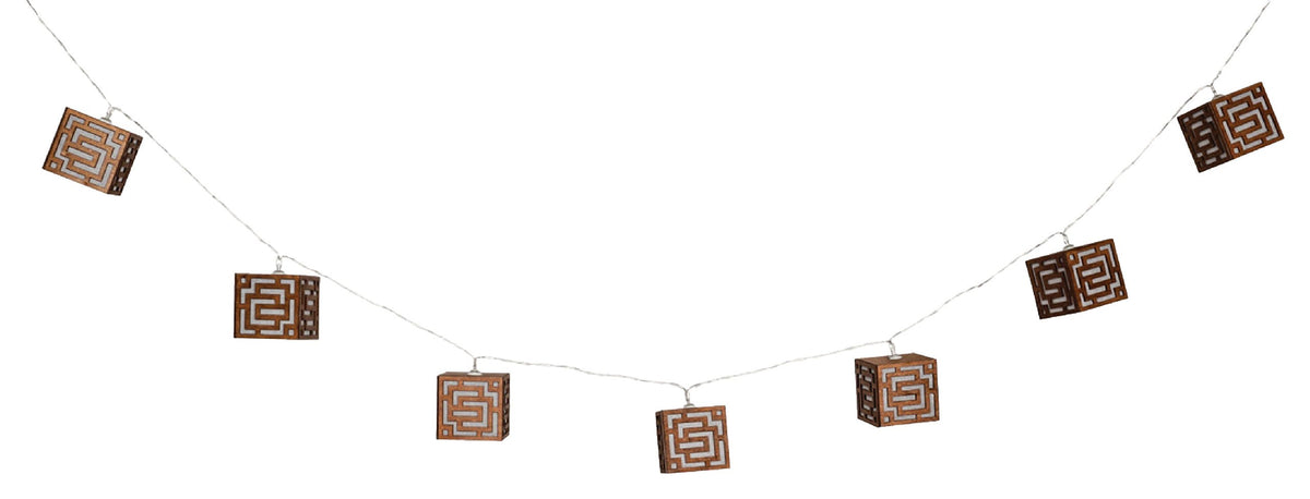 Ten LED wooden cube decorative lights