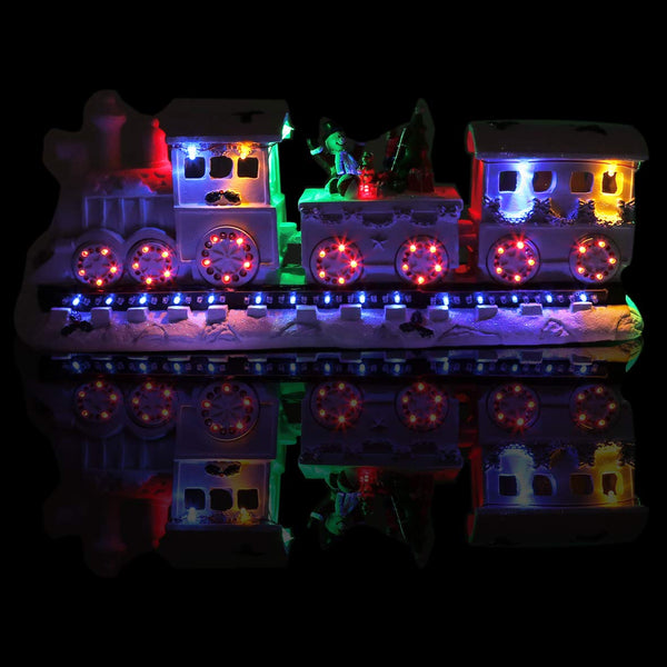 Musical Train Ornament, White with Multi LED