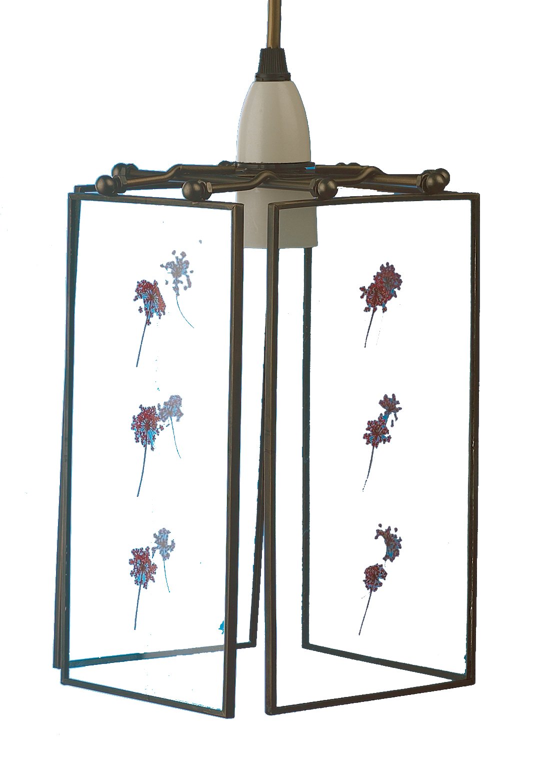 Loxton 15cm dried red flower and green leaf glass pendant light shade
