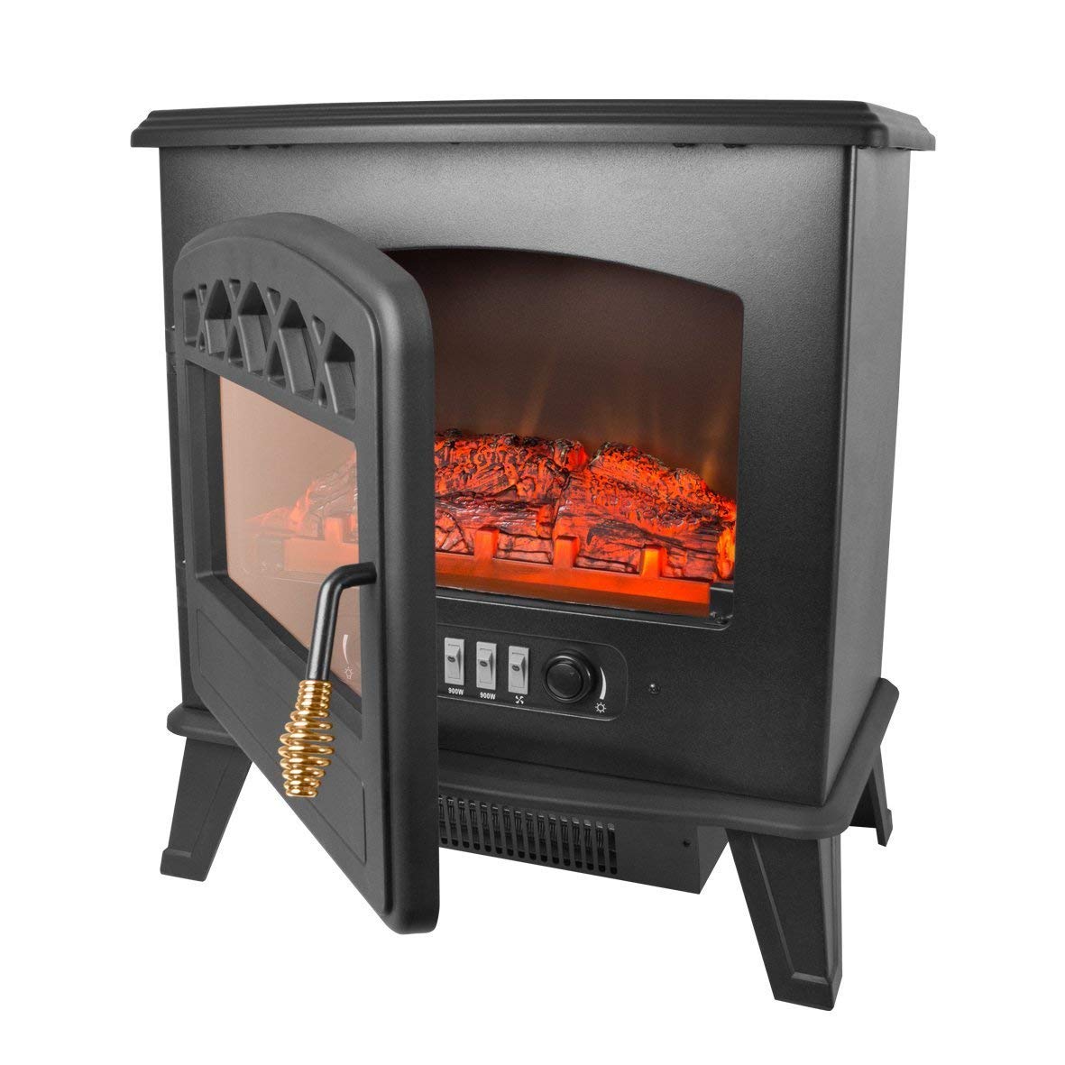 Quest black freestanding electric stove heater with LED flame effect