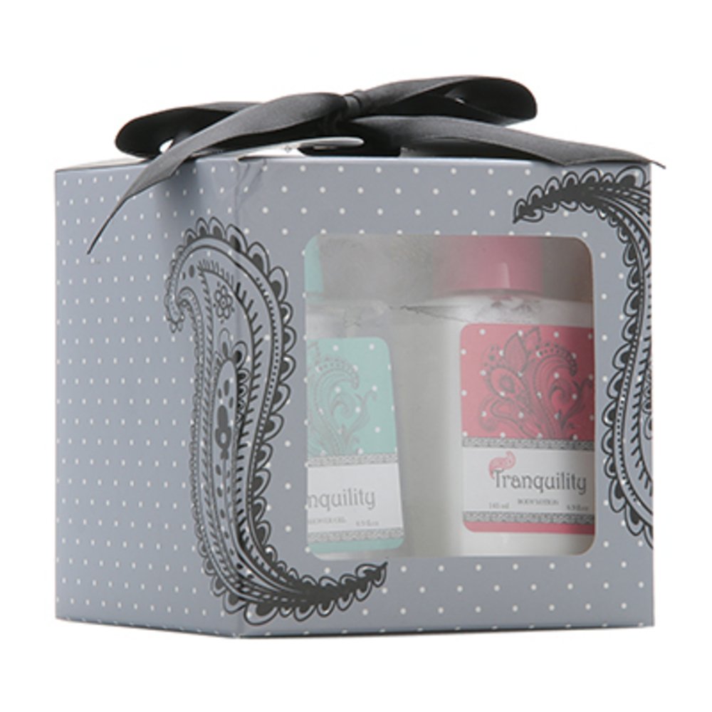 Tranquility bath and body gift set with shower gel lotion and scrubber
