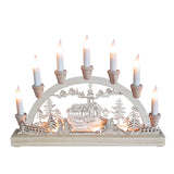 Wooden LED Christmas candle bridge winter scene for mantel or windowsill