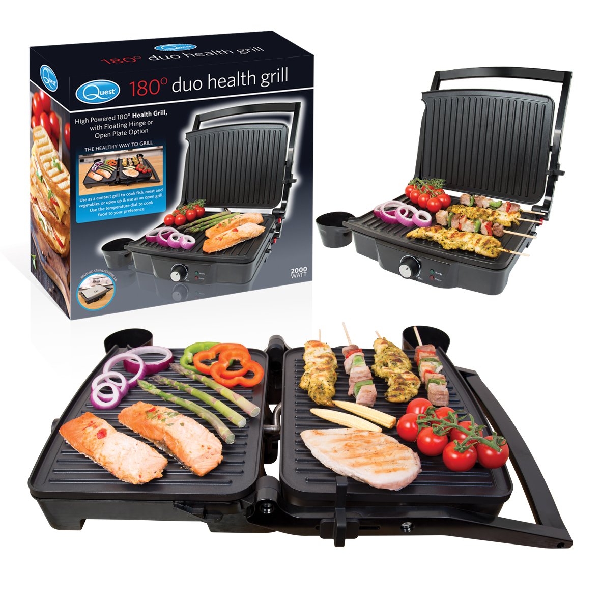 Quest stainless steel panini press with non-stick grill plates