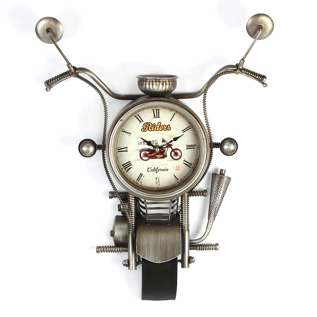 54cm metal motorbike wall clock with black Roman numeral dial