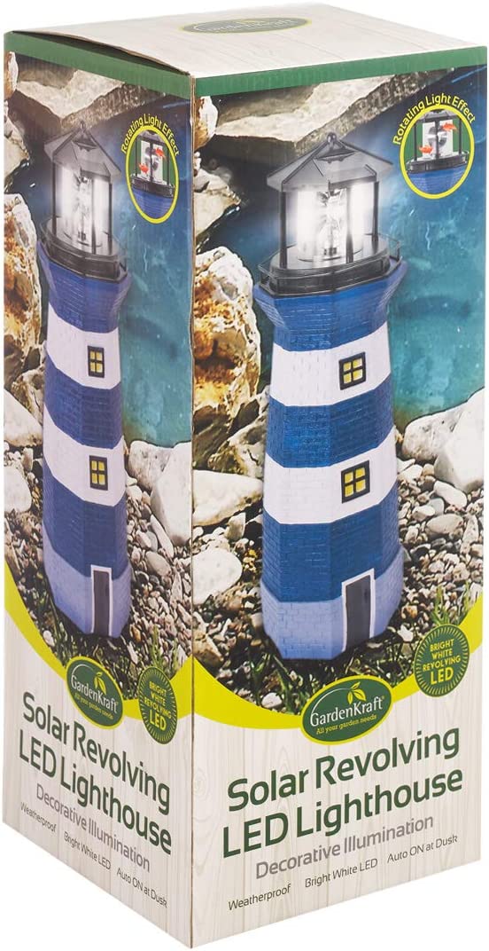 Blue and white solar lighthouse garden decoration
