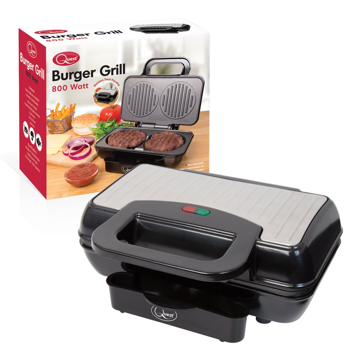 Quest double burger grill with drip tray