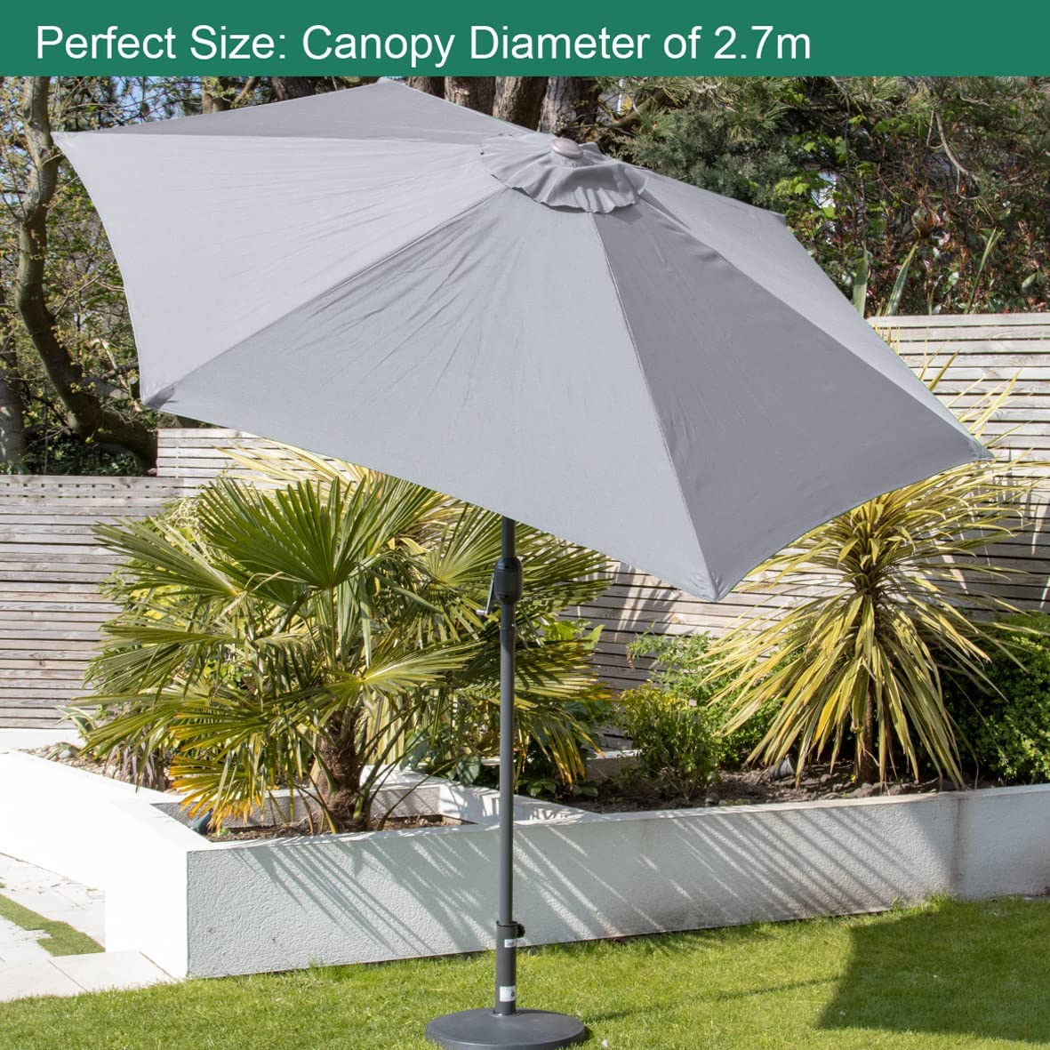 GardenKraft grey parasol with six steel support ribs