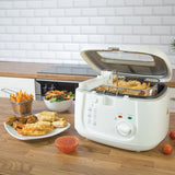 Quest white deep fryer with removable lid
