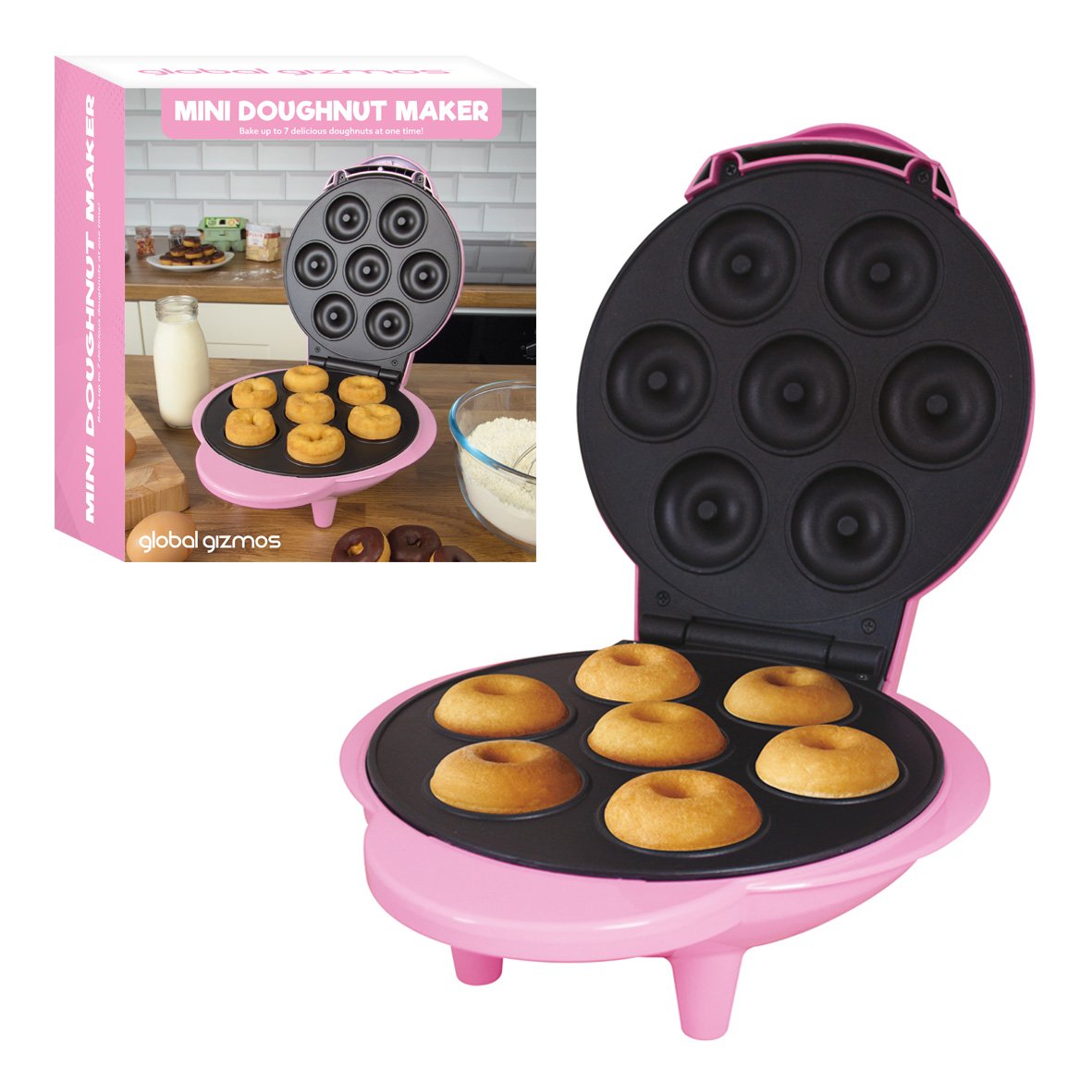 Pink doughnut maker with cool-touch handles