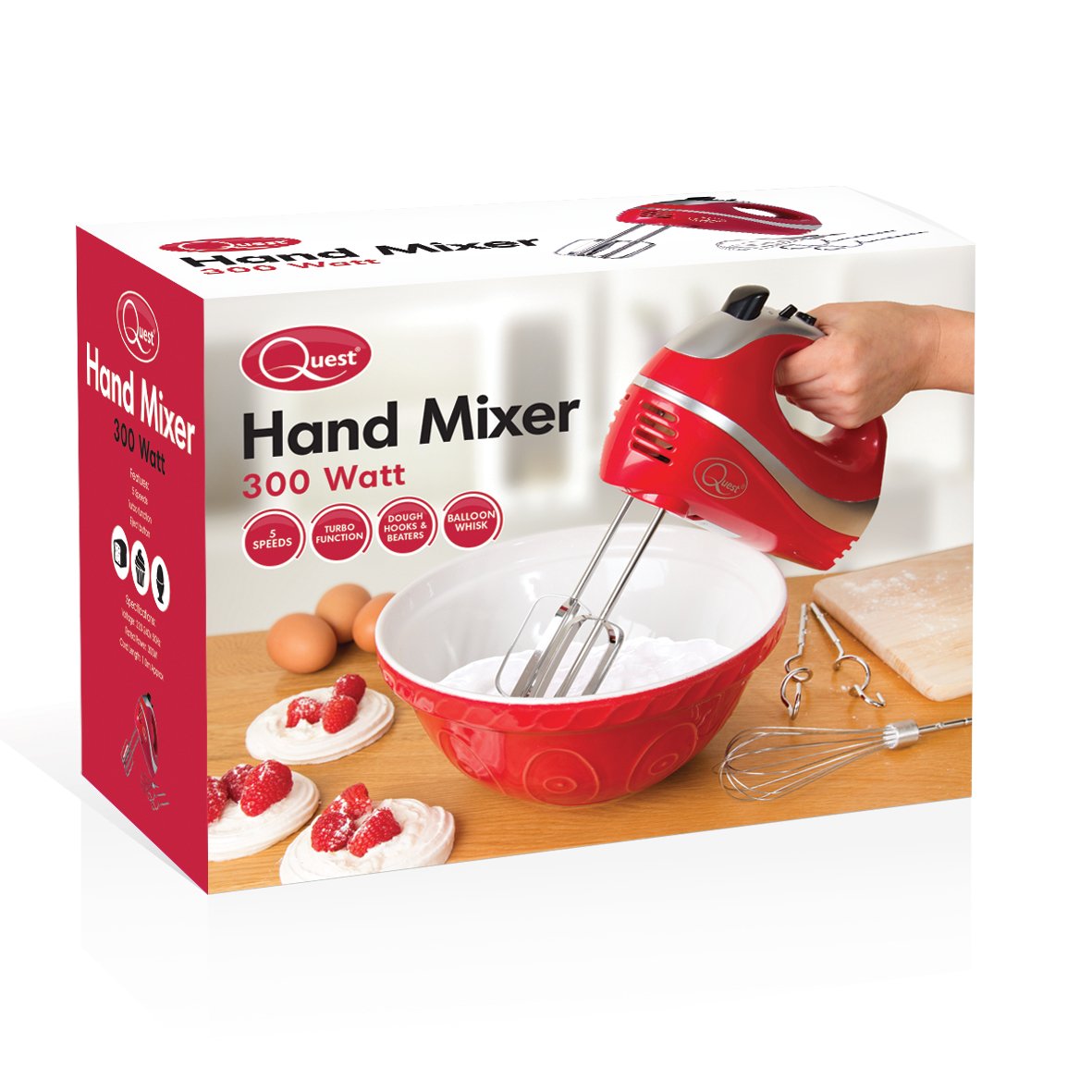 Quest hand mixer accessory set with beaters hooks and whisk