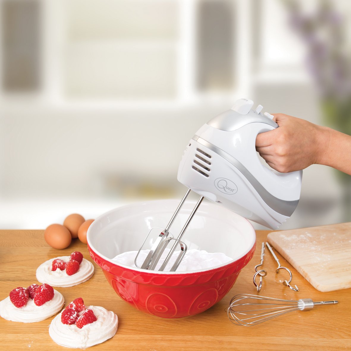 Quest 300W five-speed hand mixer with beaters dough hooks and whisk