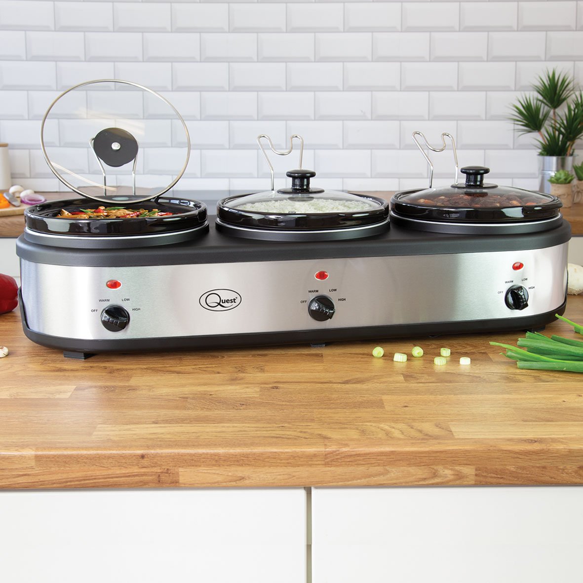 Quest triple 2.5L slow cooker buffet server with three pots
