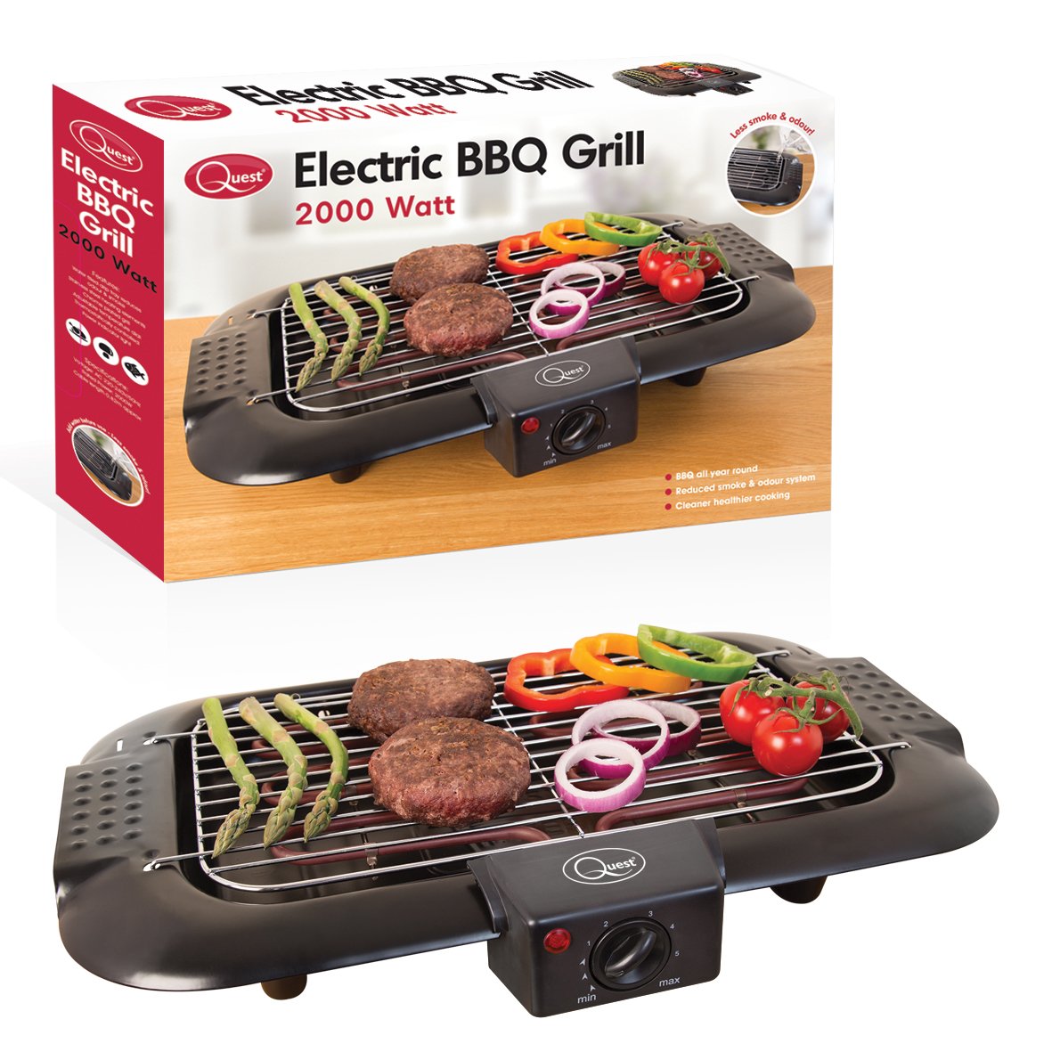 Electric smokeless indoor BBQ grill with water-filled drip tray