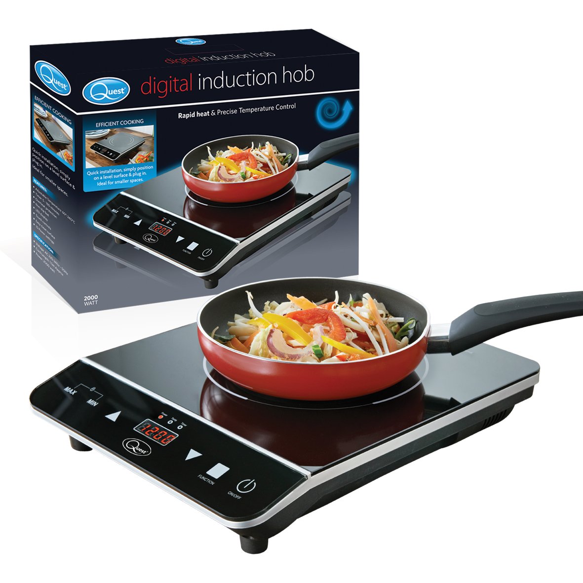 Quest single induction hot plate black glass