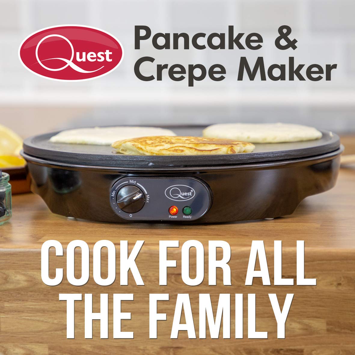 Electric pancake maker with wooden spreader and spatula
