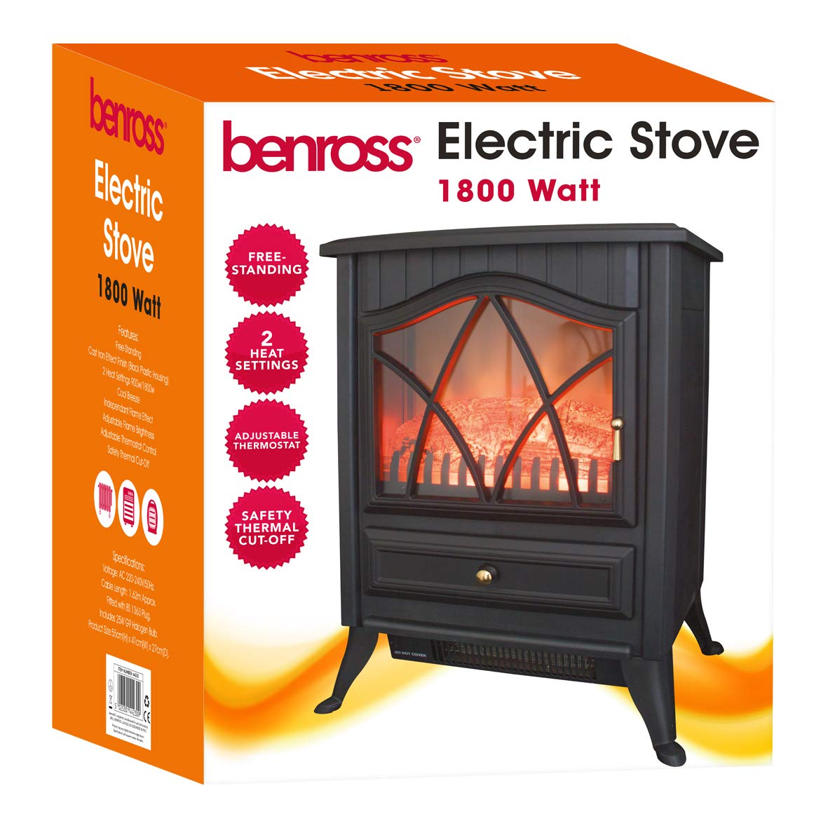 1800W freestanding black electric stove heater controls