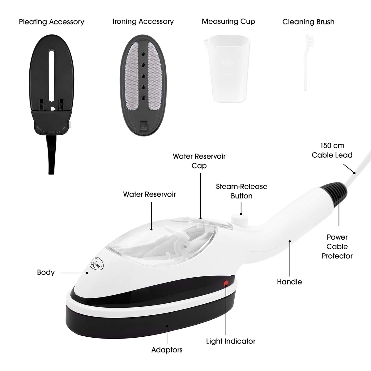 Quest handheld steamer for clothing curtains and upholstery