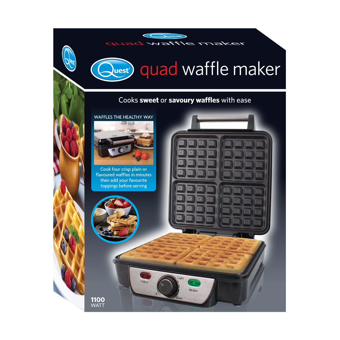 Quest four waffle maker black and stainless steel