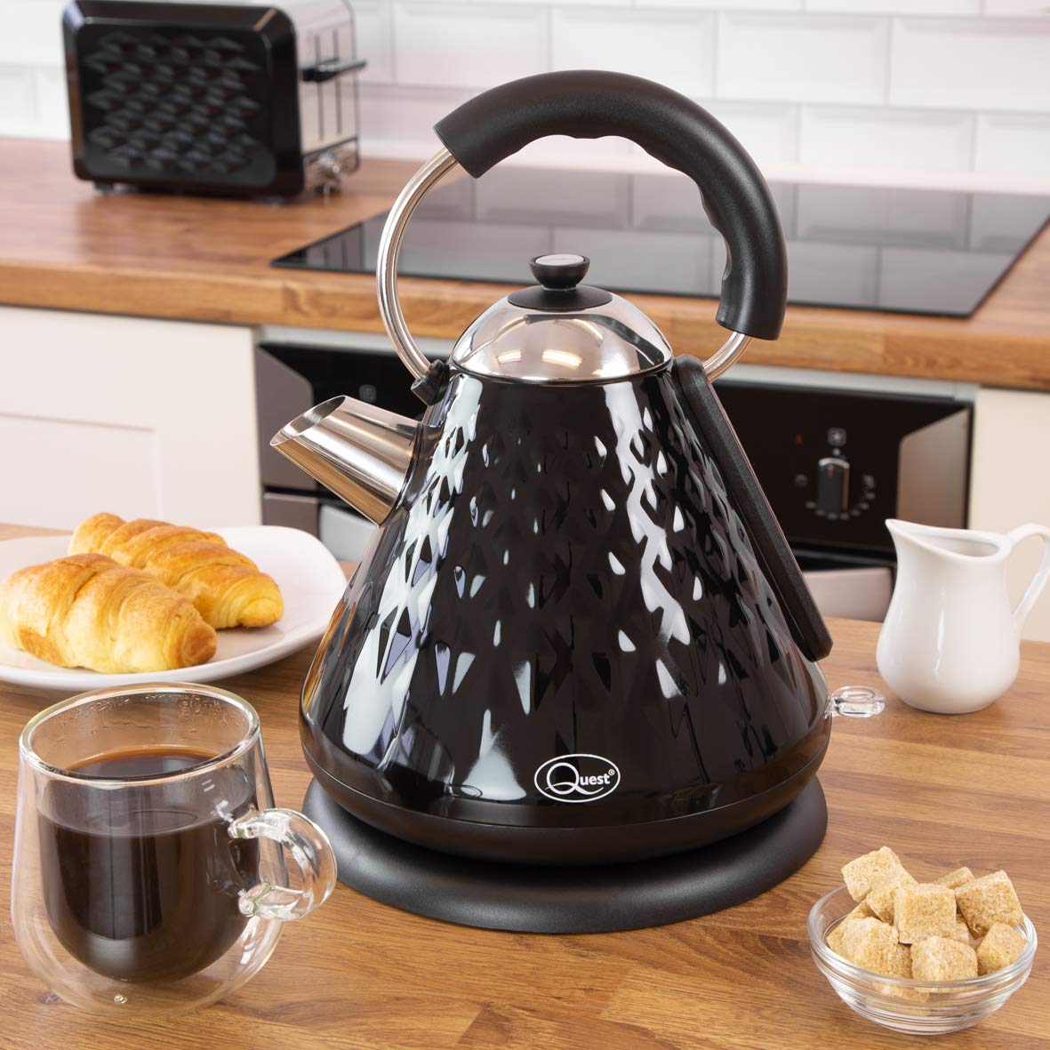 Quest 1.7L 3000W black fast boil pyramid kettle