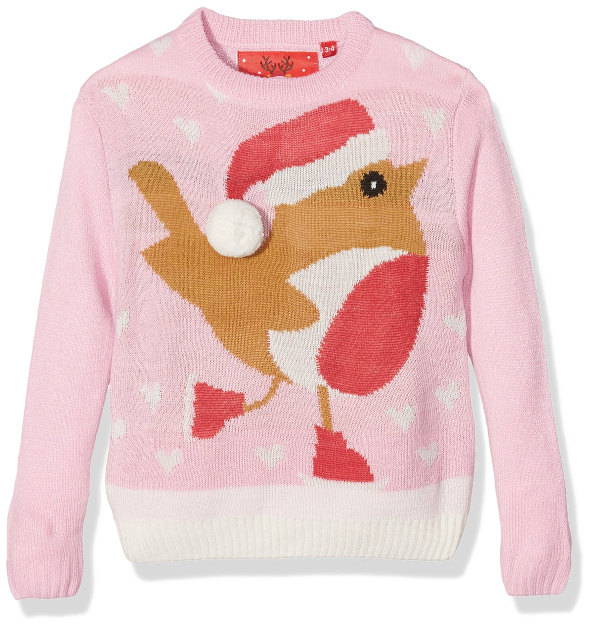 The Christmas Workshop girls pink Robin Christmas jumper age 7 to 8
