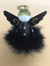 Gold and black battery-operated tabletop Christmas angel with glitter wings